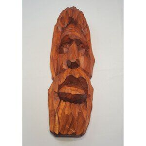 Vintage Wooden Carved Man Face Sculpture Folk Art Wall Hanging Decor
